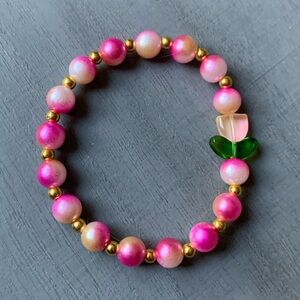 {Handmade} Pink and Gold Beaded Bracelet